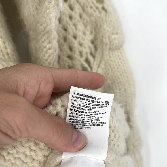 American Eagle Pom Pom Open Knit Sweater Cream XS Cozy Crew Coastal Preppy Boho - Picture 7 of 9